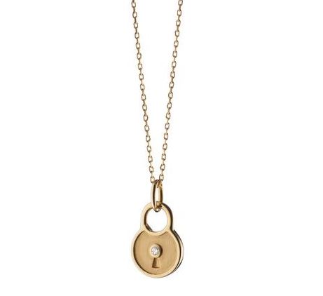 18k Yellow Gold Round Lock Charm Necklace