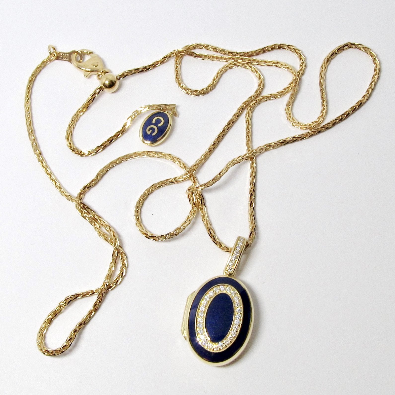 18k Yellow Gold Diamond & Blue Locket