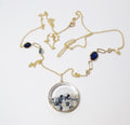 18k Yellow Gold, Sapphire, and Diamond Enclosed Pendant Shaker