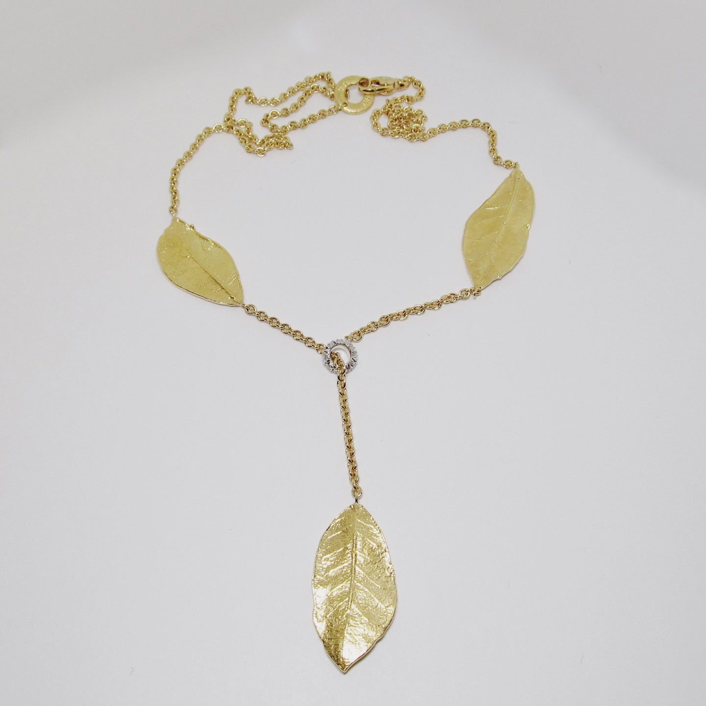 3 Leaf Gold Necklace, Diamond Accent