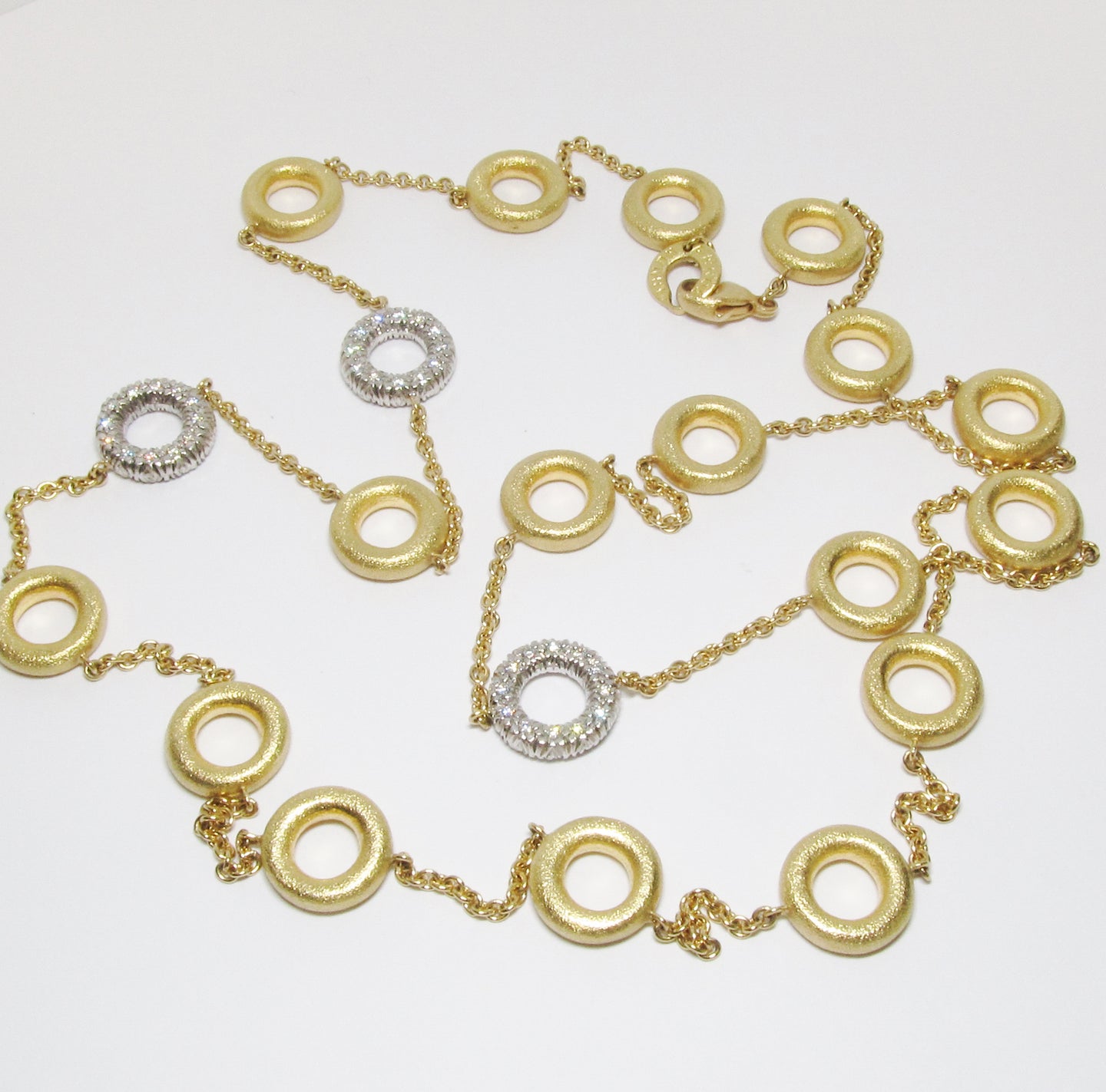 18k Yellow & White Gold Necklace, 3 Diamond Circles