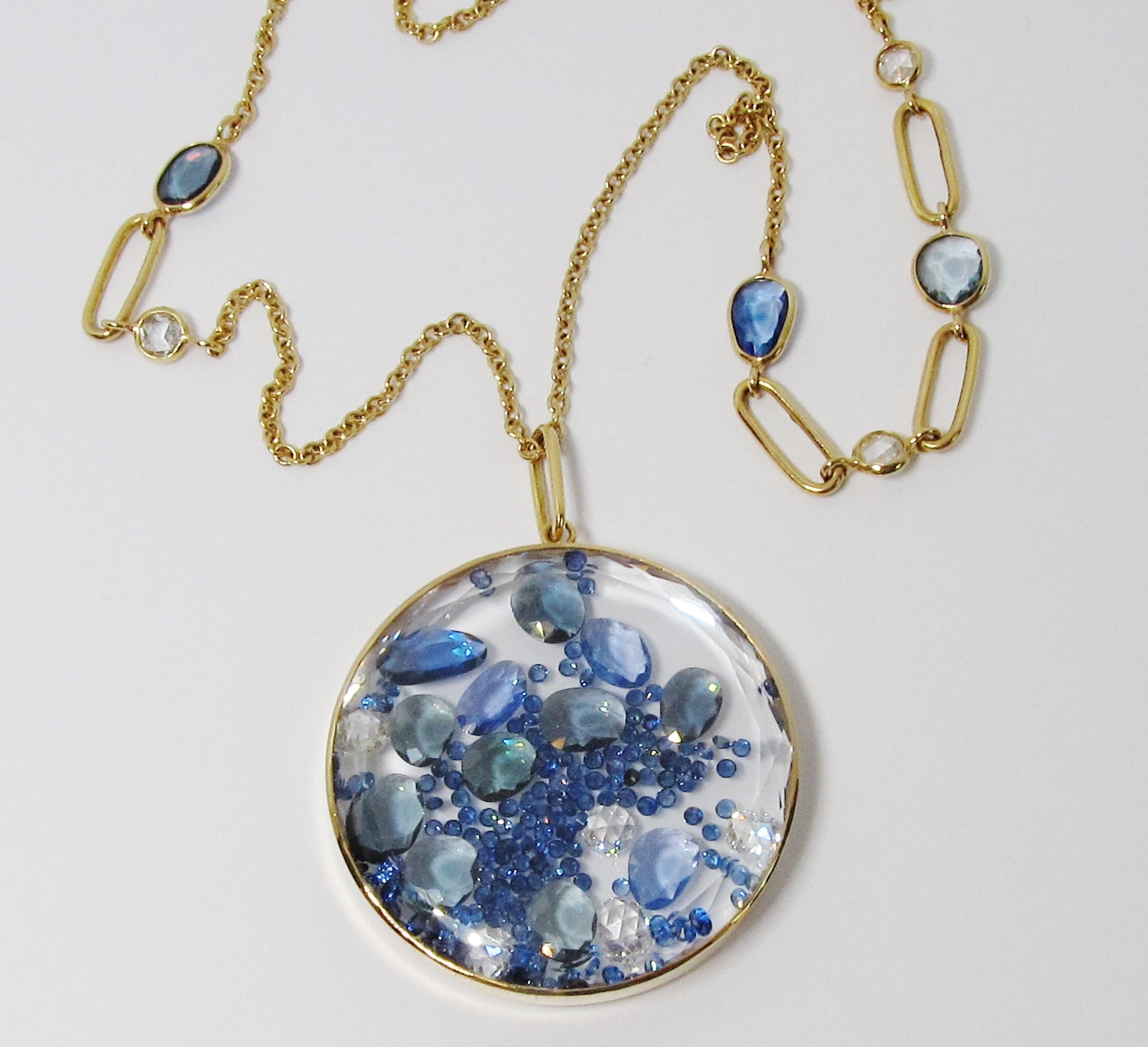 Blue Sapphires and Rose Cut Diamonds Pendant