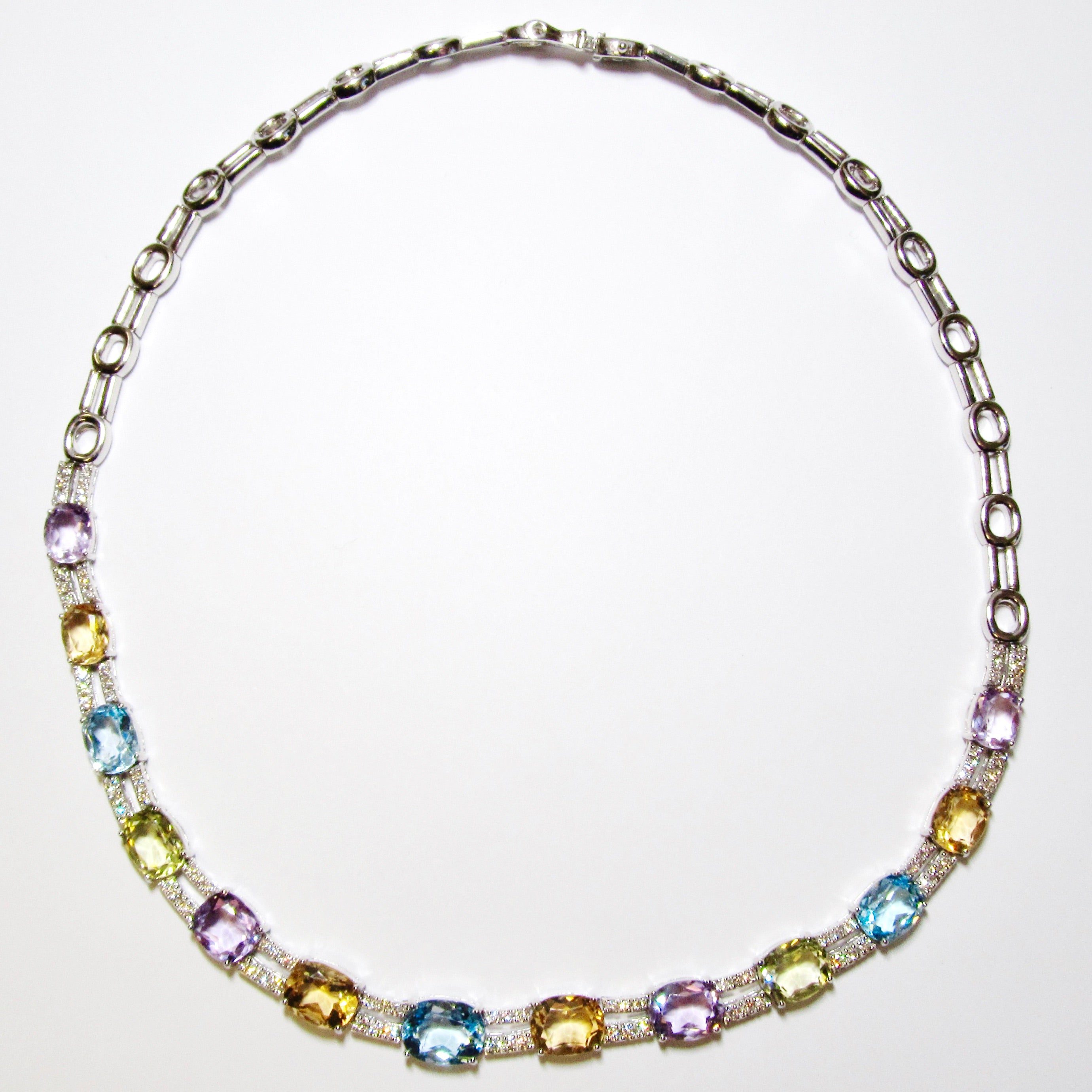 Diamond, Amethyst, Citrine, Blue Topaz Necklace