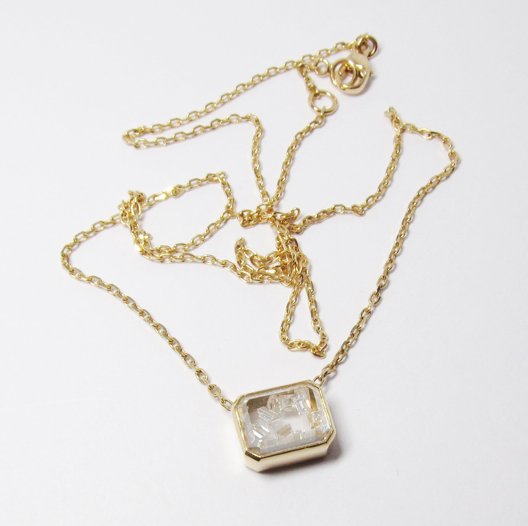Pendant Necklace White Sapphire Kaleidoscope Rectangular Shaker