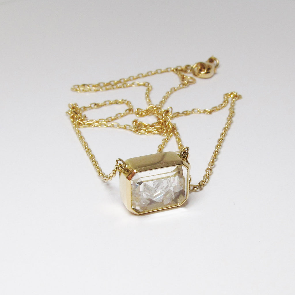 Pendant Necklace White Sapphire Kaleidoscope Rectangular Shaker