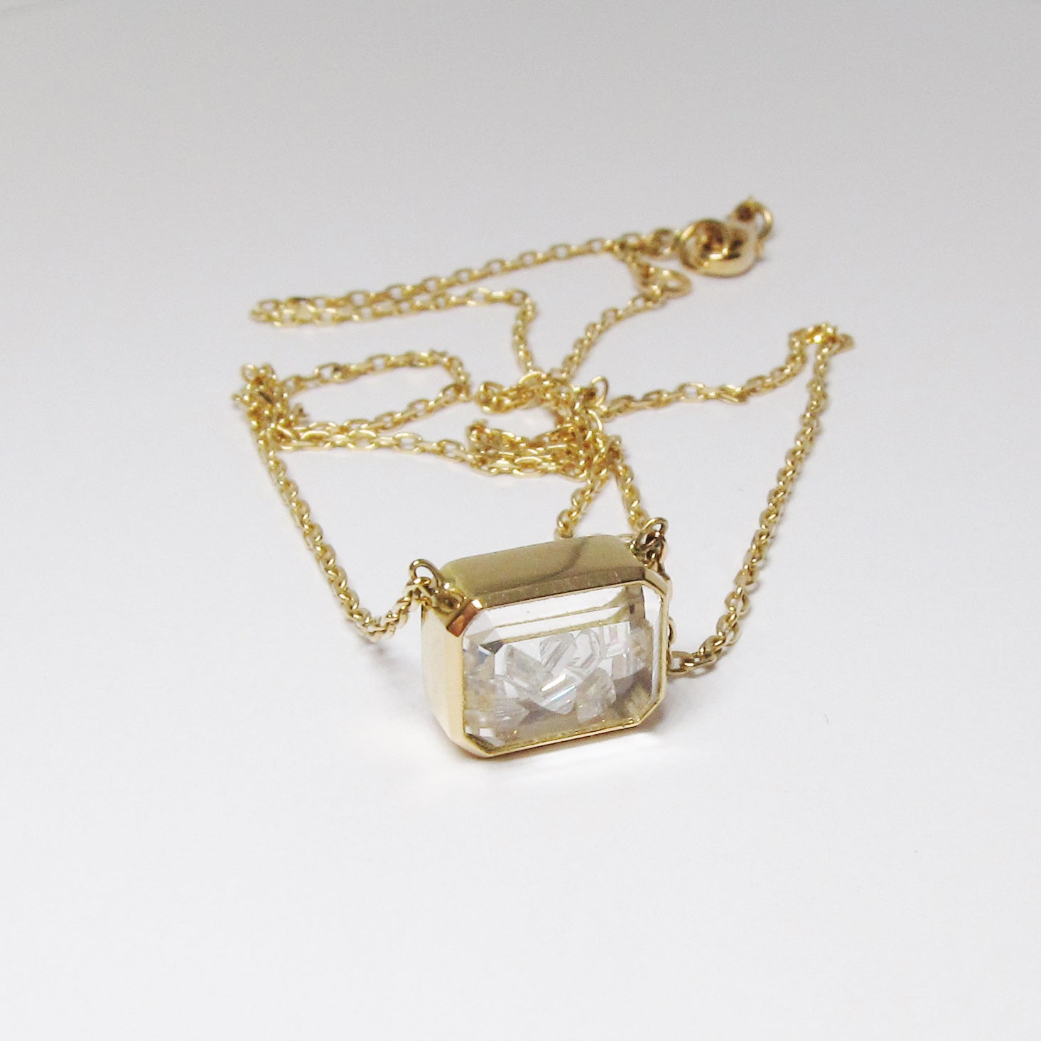 Pendant Necklace White Sapphire Kaleidoscope Rectangular Shaker