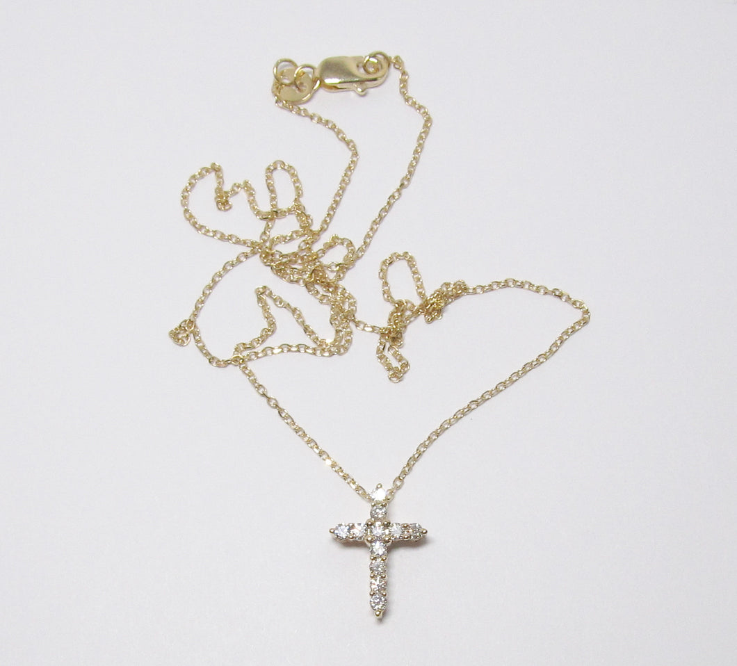 14k Yellow Gold Diamond Cross Necklace