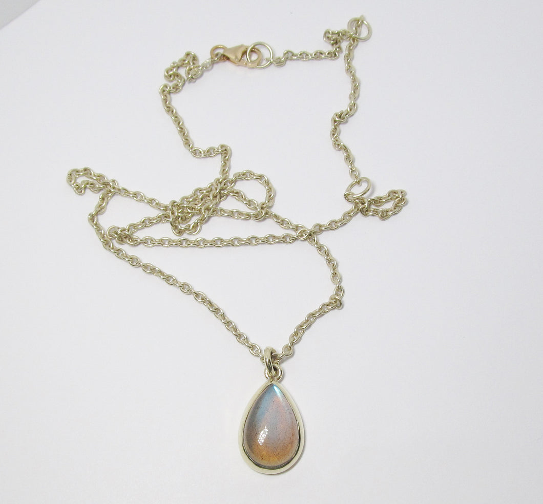 Labradorite, Pear Shaped Pendant on Chain
