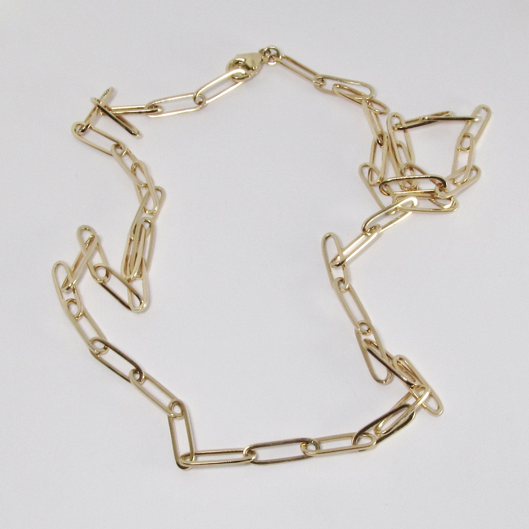 14k Yellow Gold Flat, Paper Clip Style Necklace