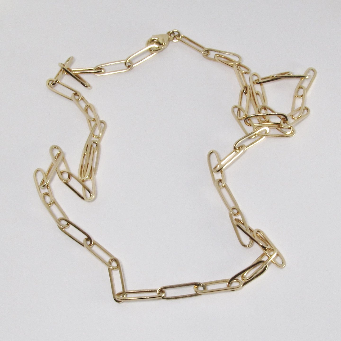 14k Yellow Gold Flat, Paper Clip Style Necklace