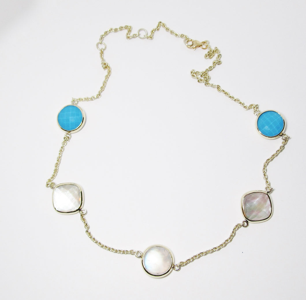 Turquoise, Mother of Pearl & Rainbow Moonstone Necklace