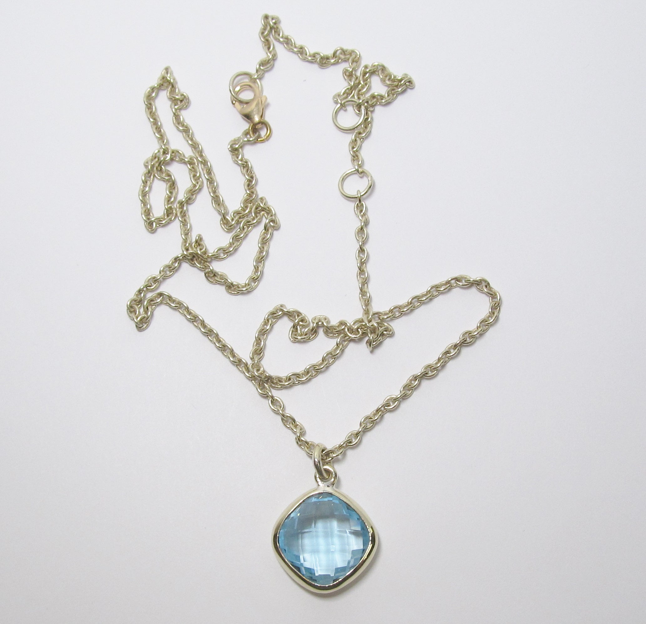 Square Blue Topaz Pendant Necklace