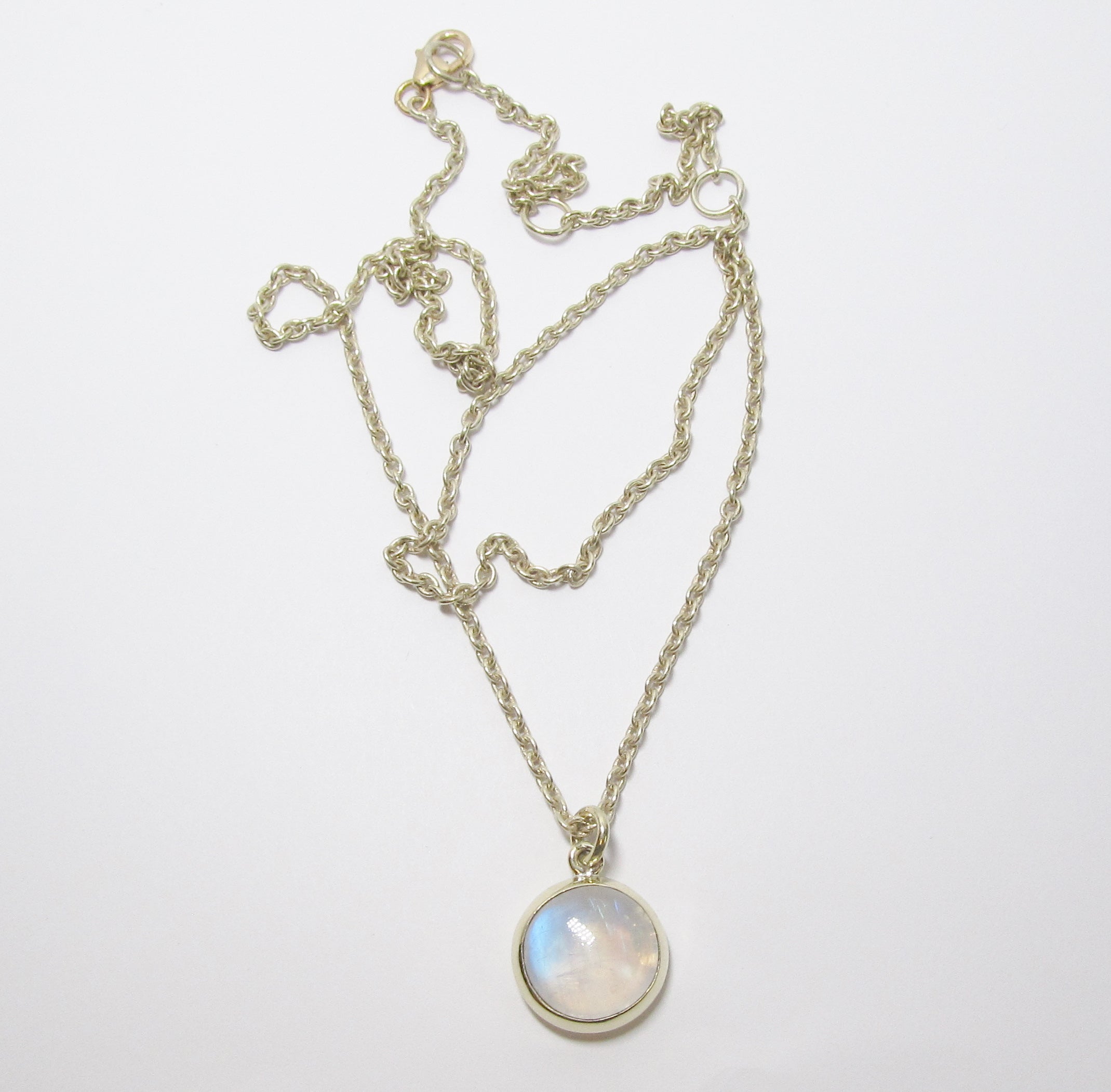 Round Rainbow Moonstone Pendant Necklace
