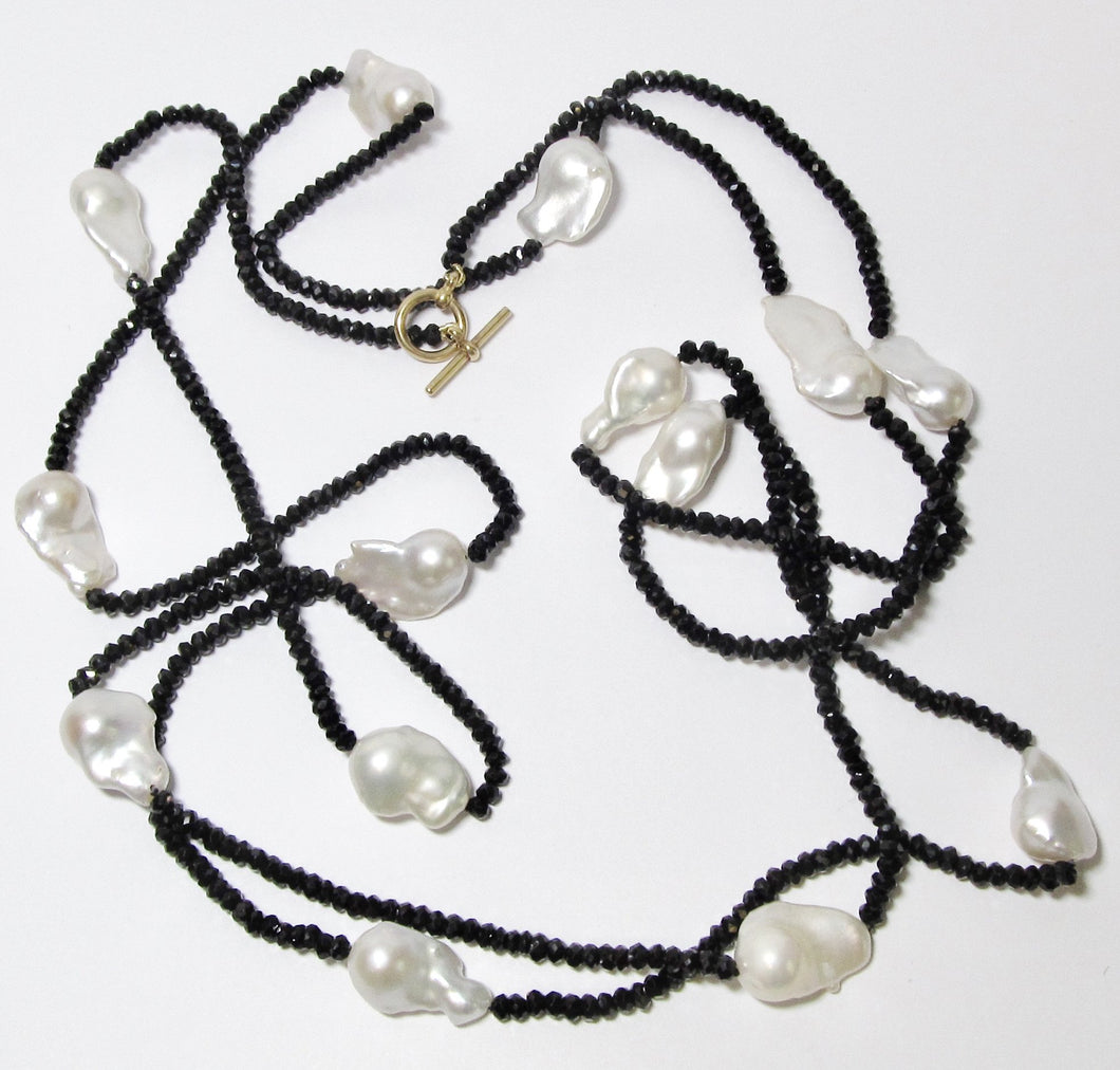 Black Spinel & Fresh Water Baroque Pearls Necklace