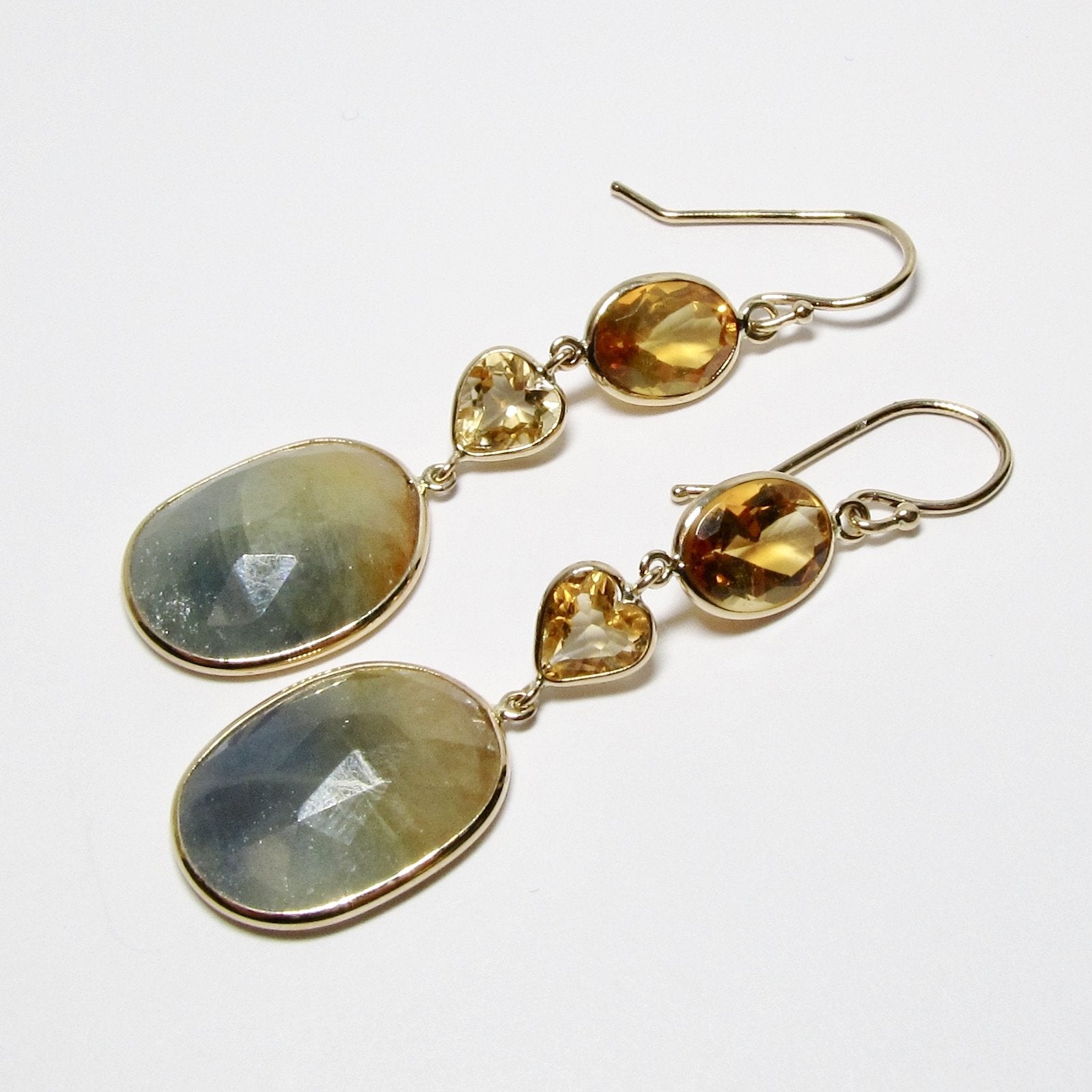 Gold, Citrine & Blue Sapphire Earrings