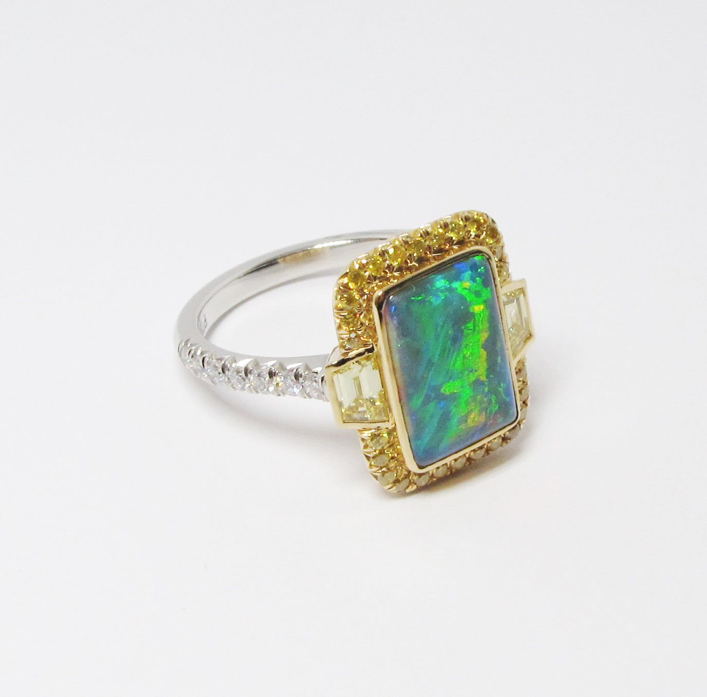 Opal & Intense Fancy-Yellow Diamond Ring