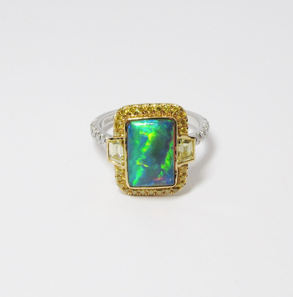 Opal & Intense Fancy-Yellow Diamond Ring
