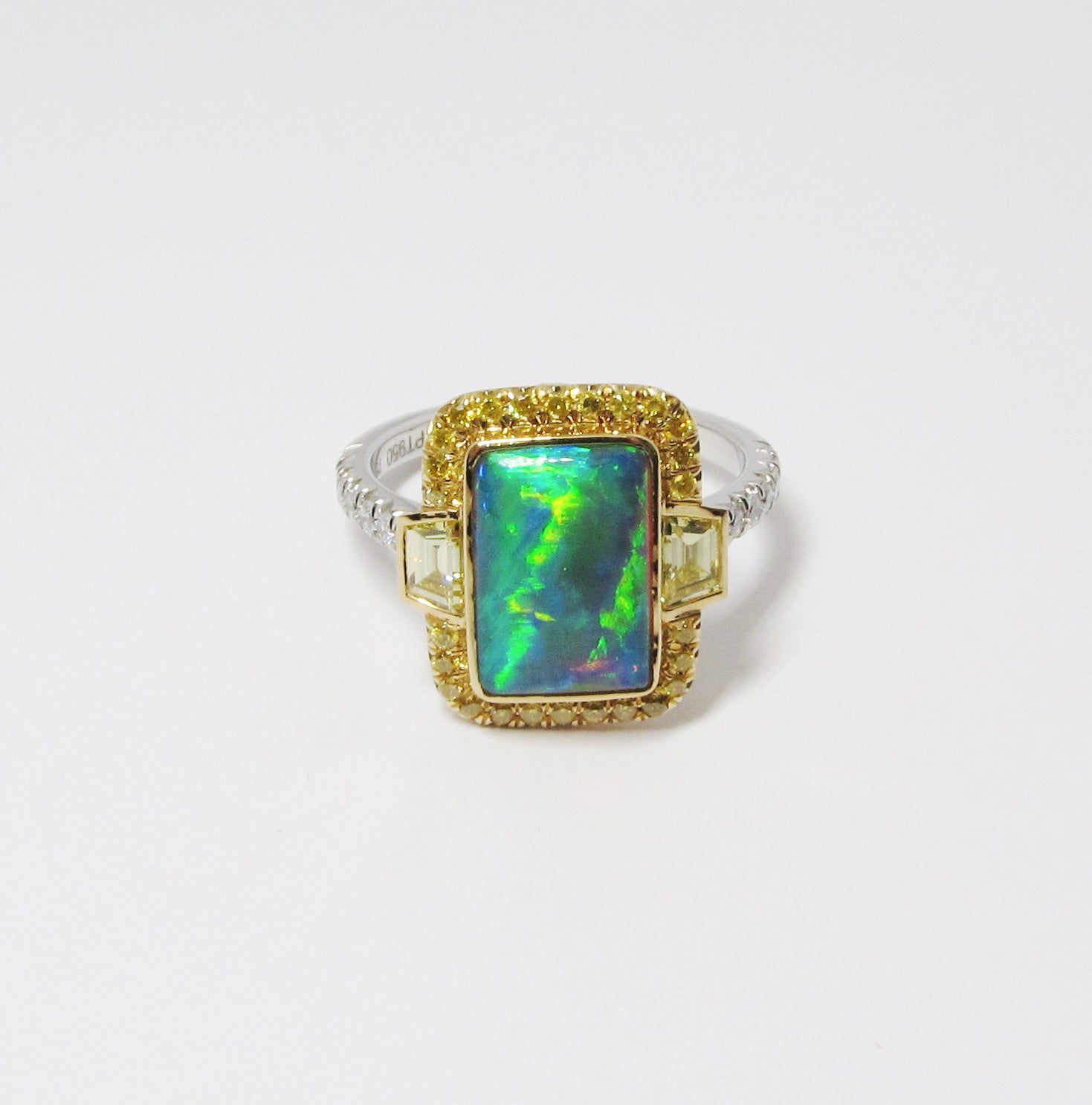 Opal & Intense Fancy-Yellow Diamond Ring