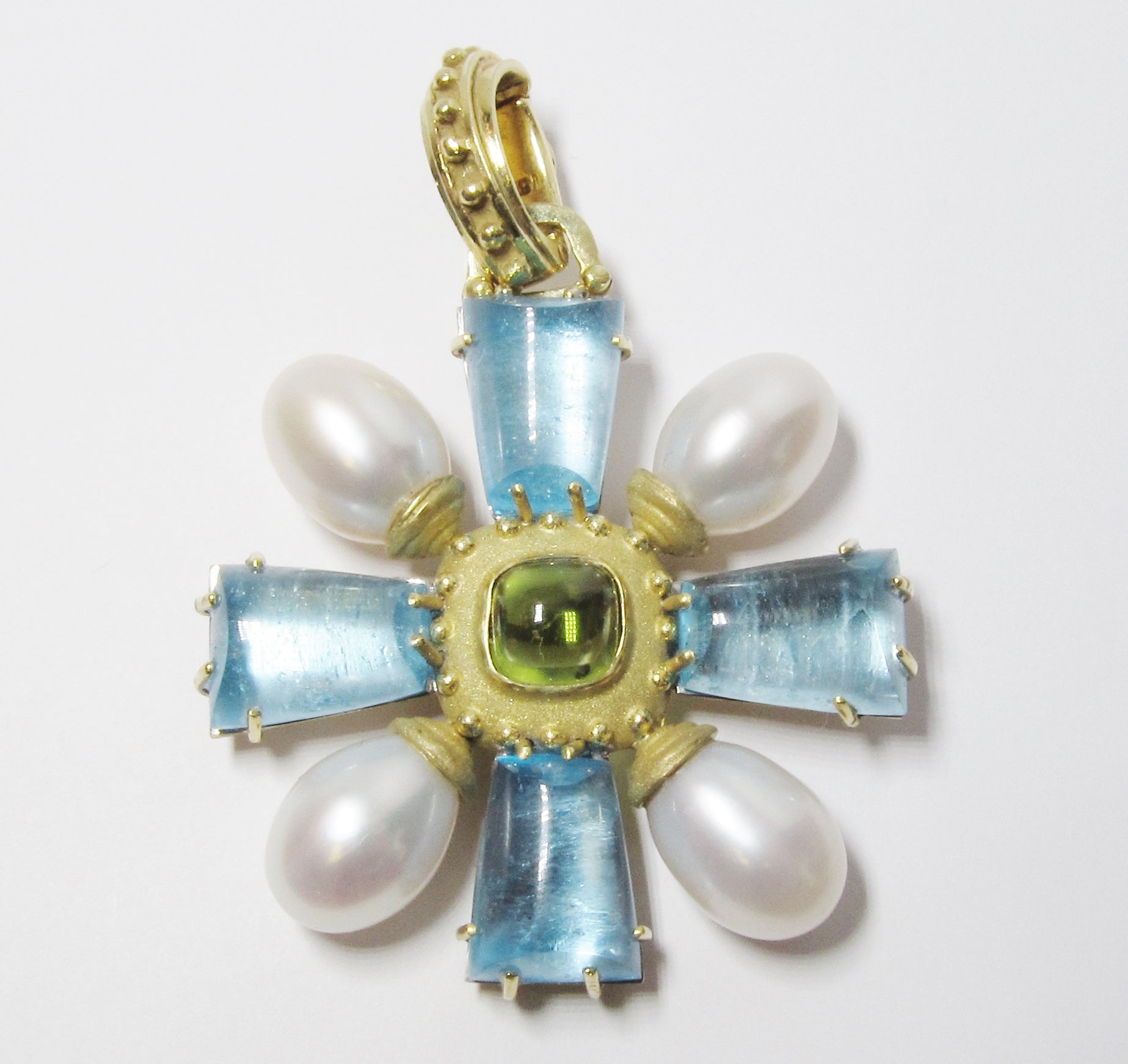 Aquamarine, Peridot & Pearl Pendant