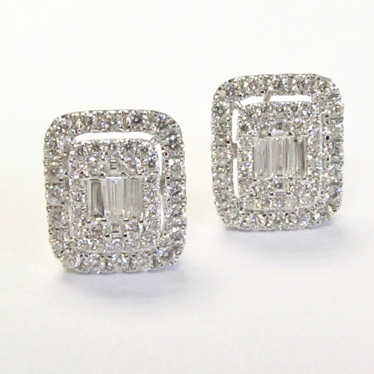 Multi-Diamond Square Stud Earrings