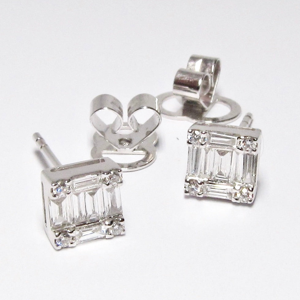 Multi-Diamond Square Stud Earrings
