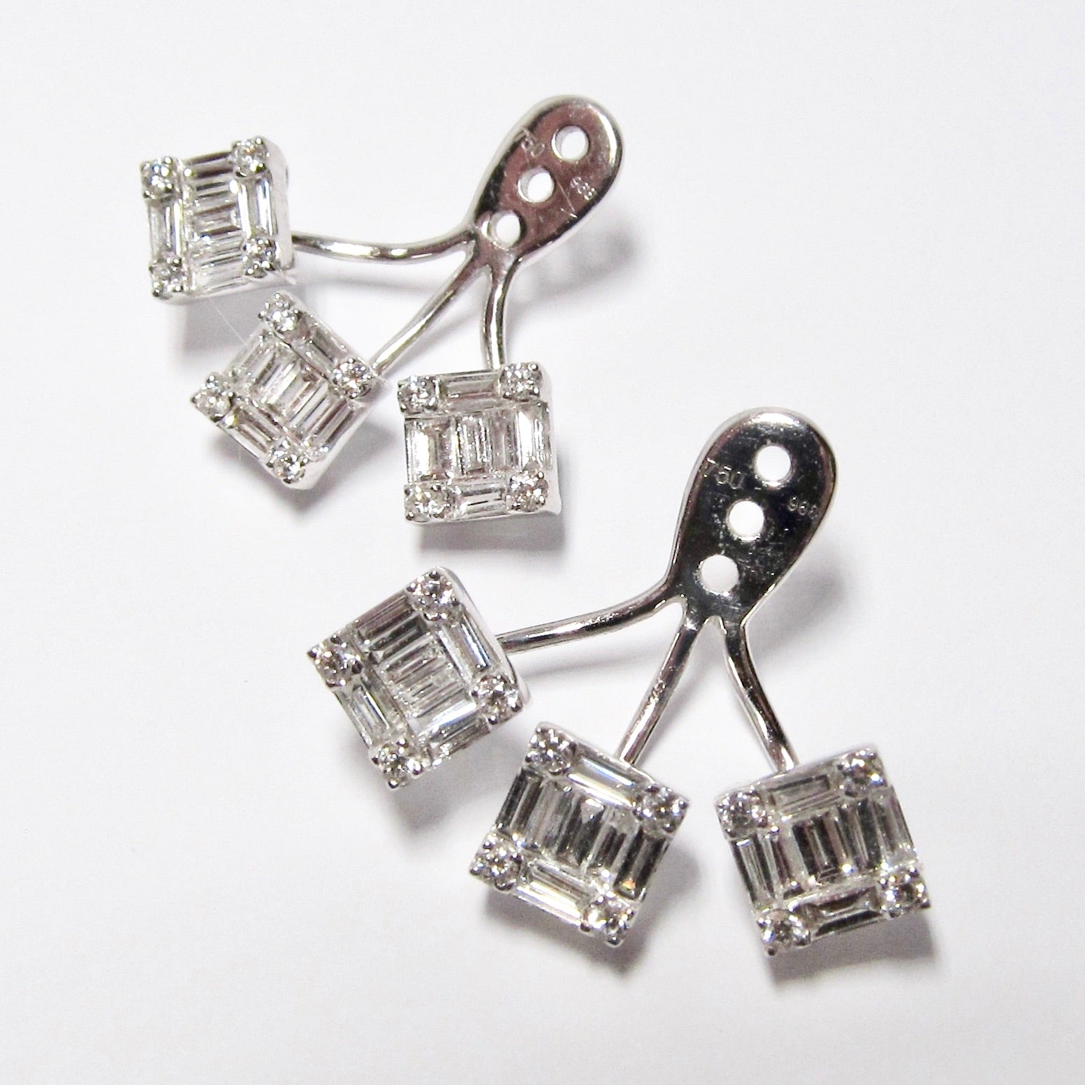 18k White Gold 3 Station Diamond Earrings