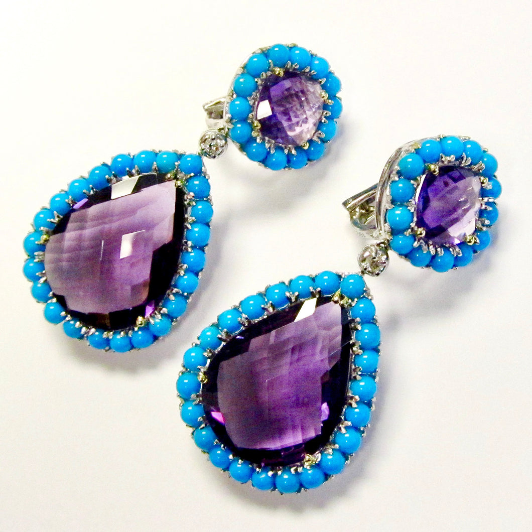 18k White Gold Amethyst & Turquiose Earrings