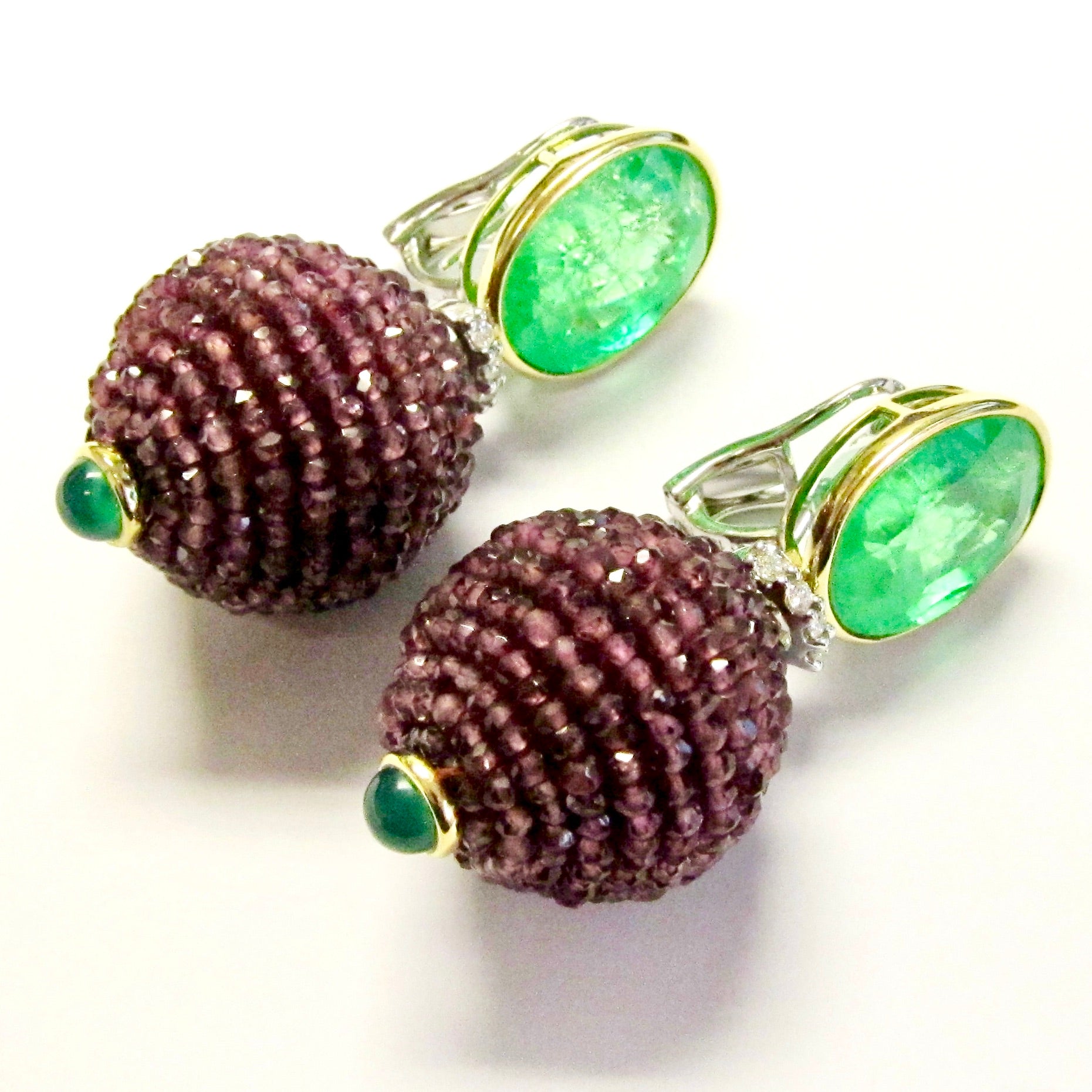 18k Yellow & White Gold Garnet & Quartz Earrings