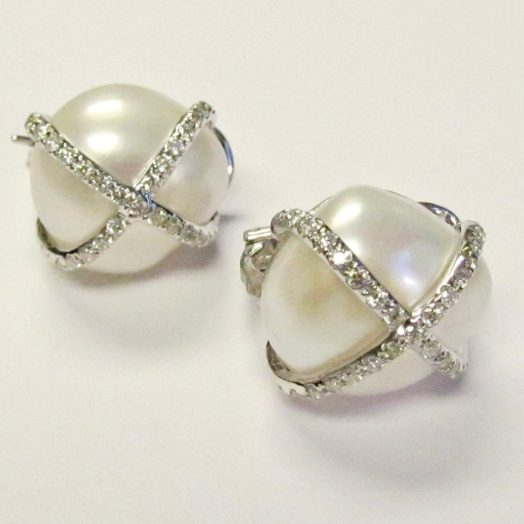 18k White Gold Pearl & Diamond Earrings