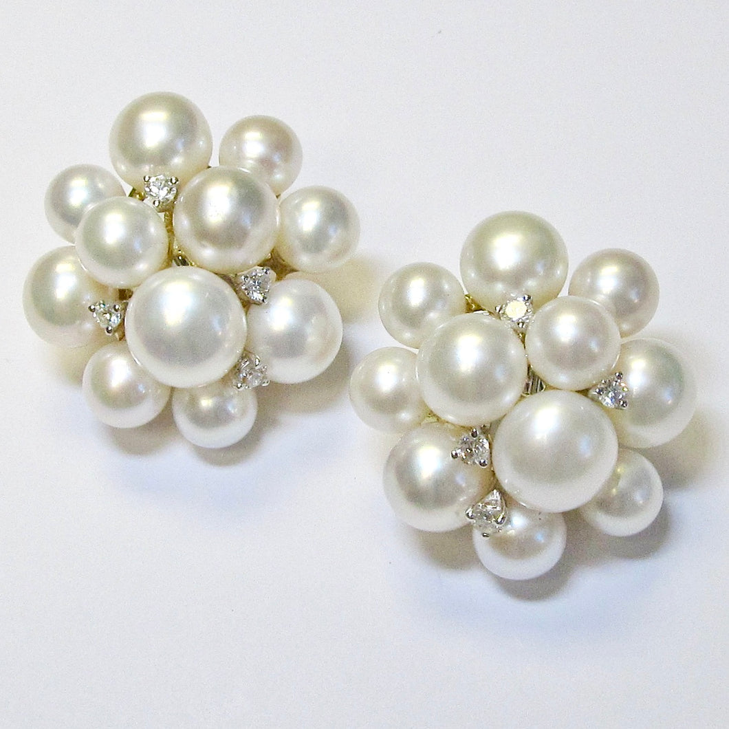 18k White Gold Pearl & Diamond Earrings