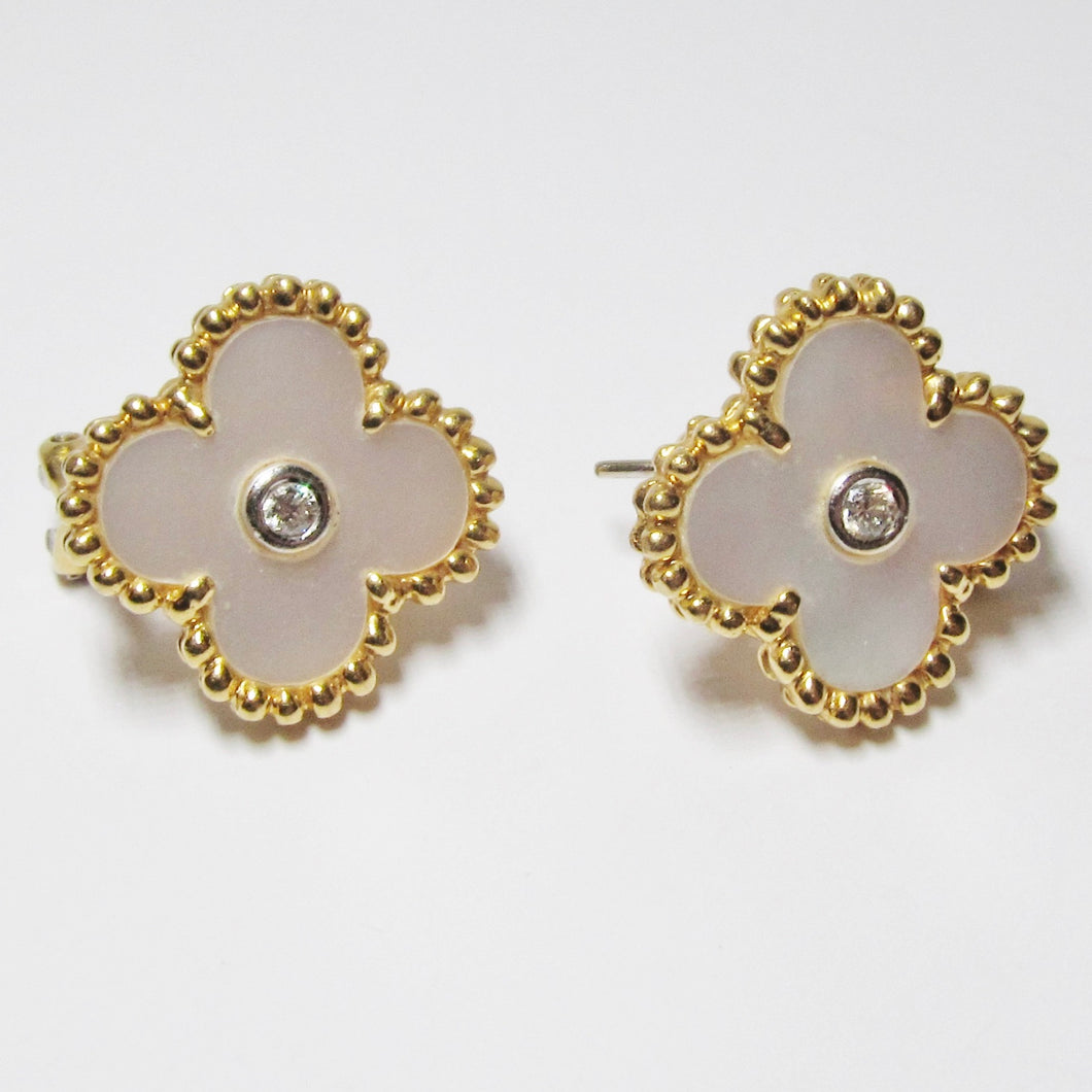 18k Yellow Gold + Mother of Pearl Earrings (16mm)