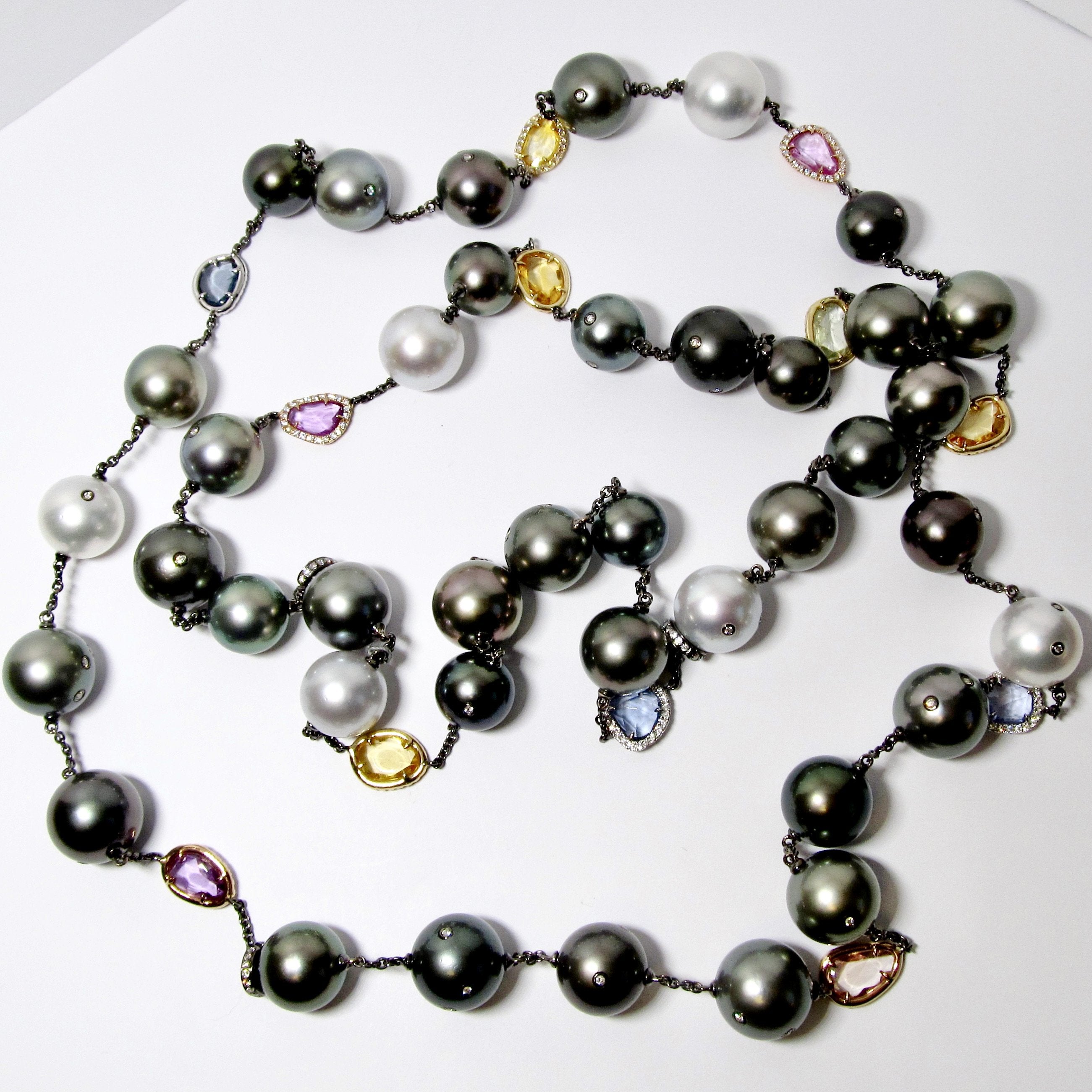 Long Pearl & Sapphire Necklace