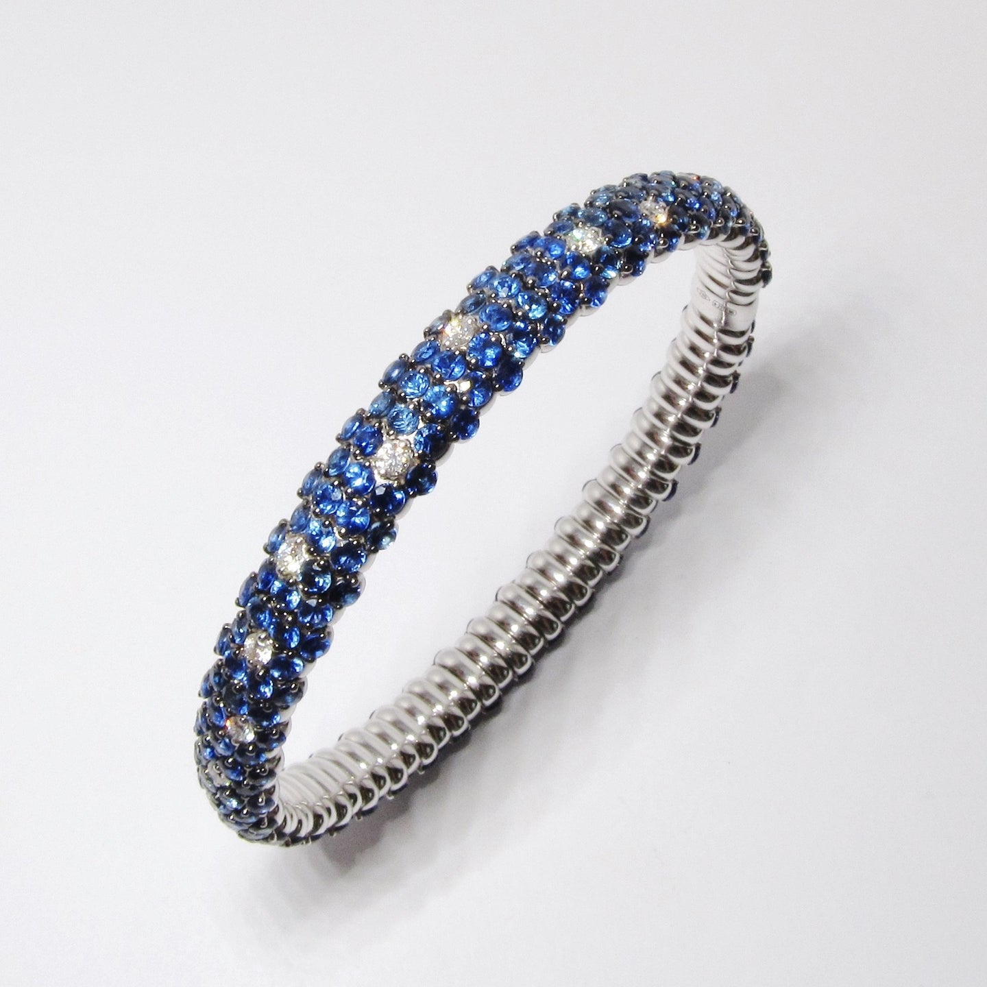 Sapphire & Diamond Stretchy Bangle Bracelet (Available in Pink & Blue)