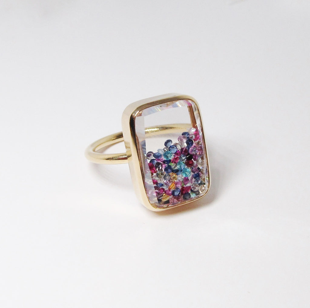 Sapphire, Ruby, and Diamond Kaleidoscope Shaker Ring