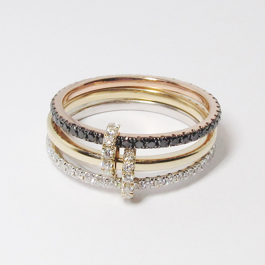 White & Black Diamond + Gold Rolling Ring