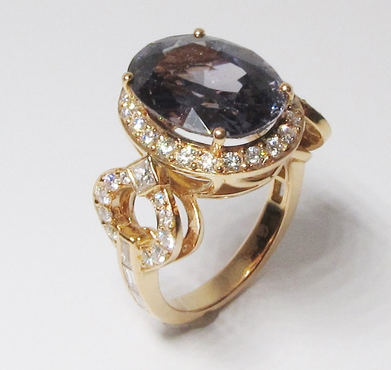 18k Pink Gold, Diamond, & Oval Ring