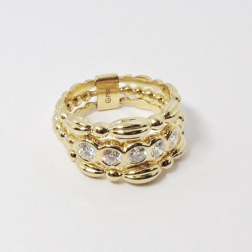 Yellow Gold & Diamond 3-Row Ring