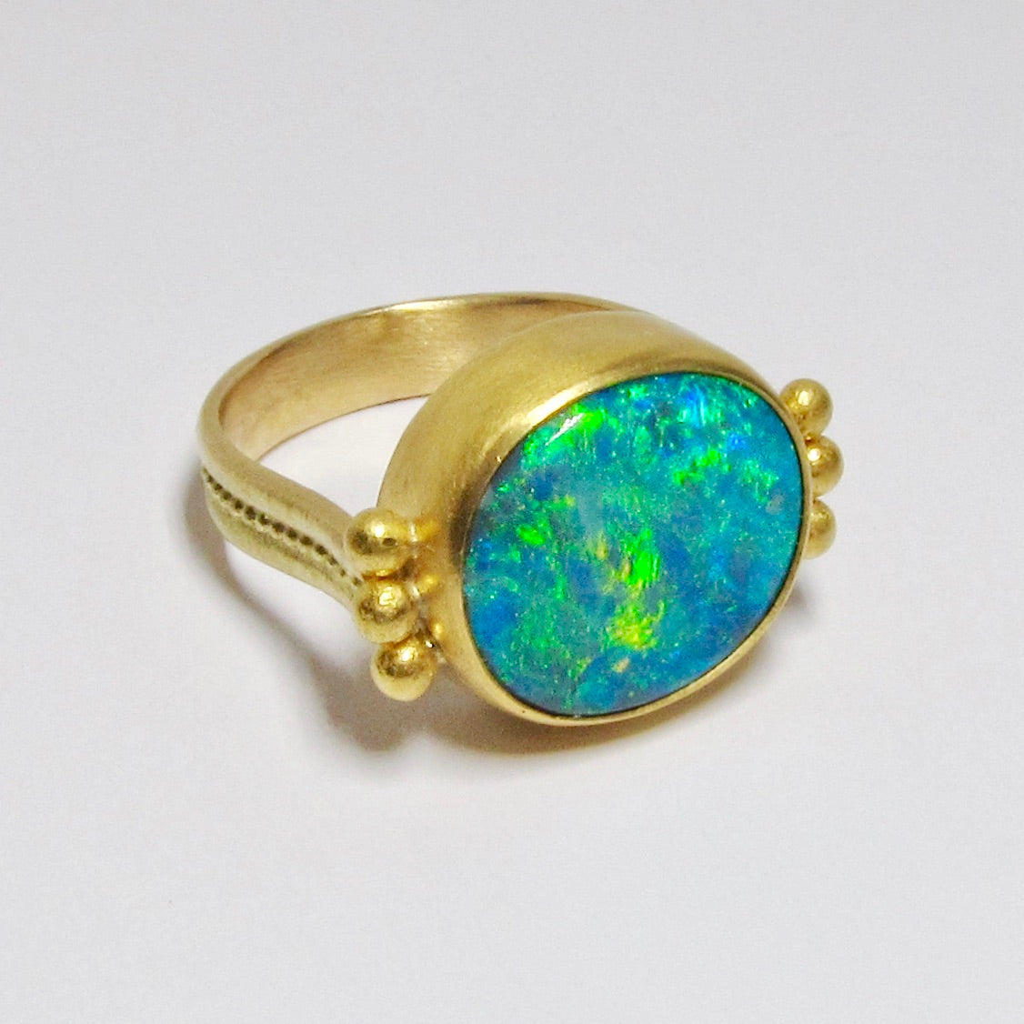 Large Opal Stirrup Ring, 18k Yellow Gold
