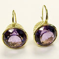 18k Yellow Gold & 14mm Round Amethyst Earrings