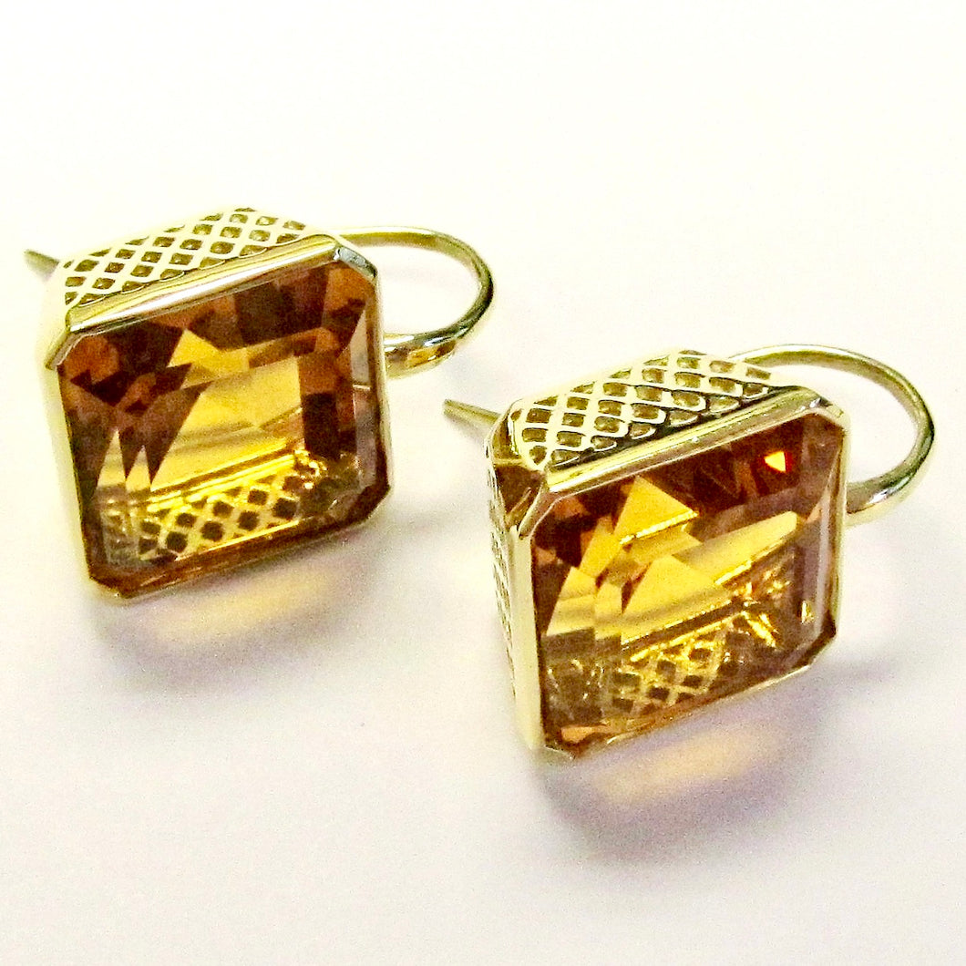 18k Yellow Gold 14mm Emerald Cut Earrings