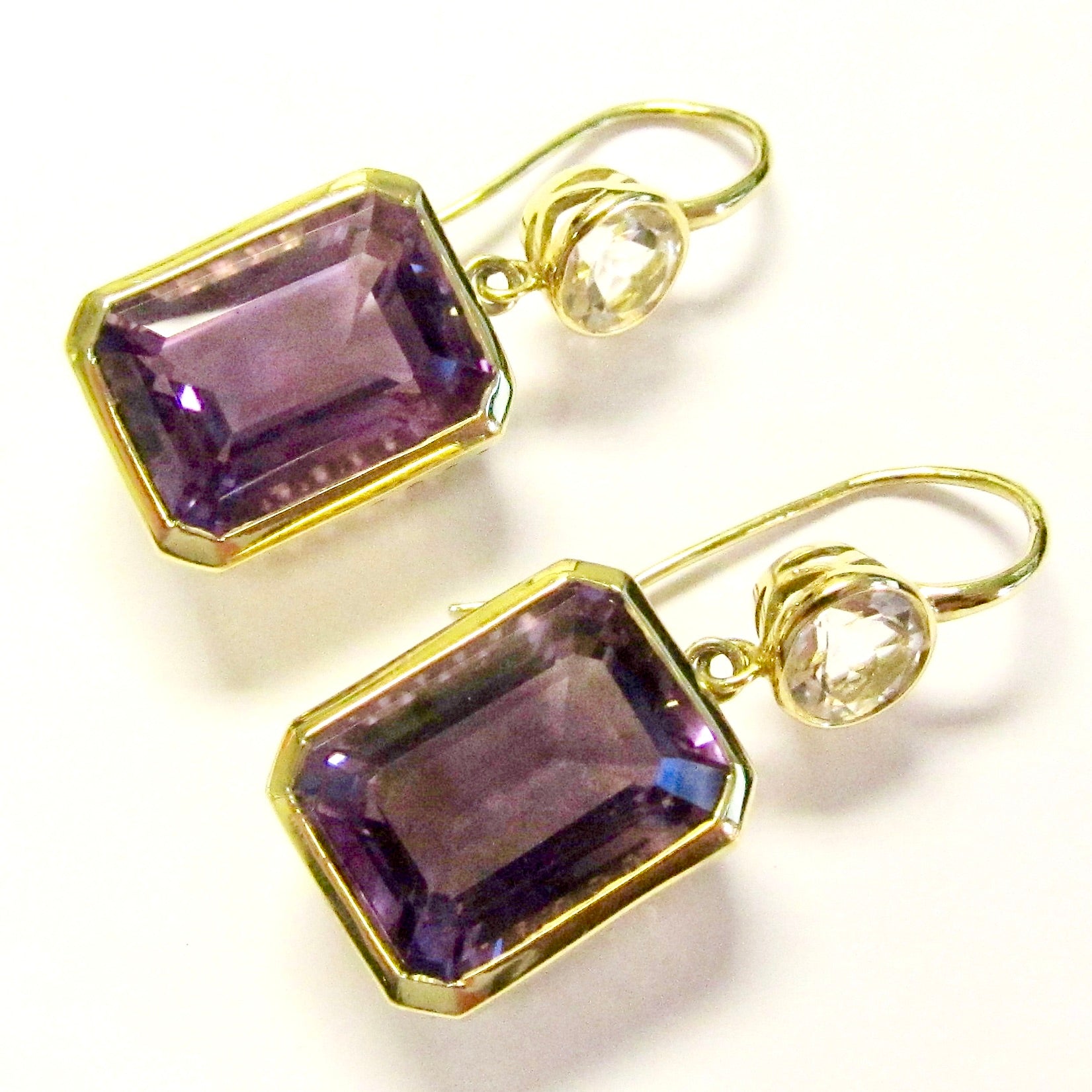 18k Yellow Gold Amethyst & White Topaz Earrings