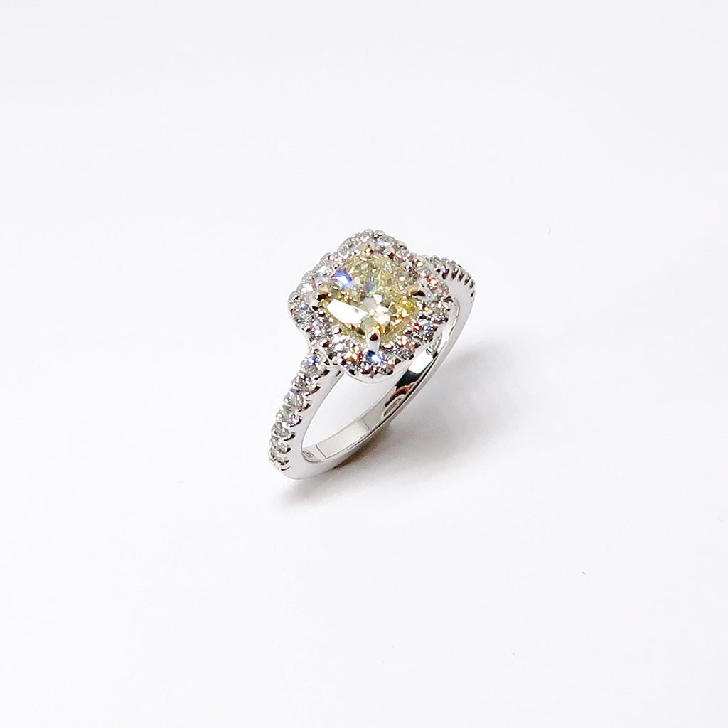 Fancy Light Yellow Halo Diamond Ring