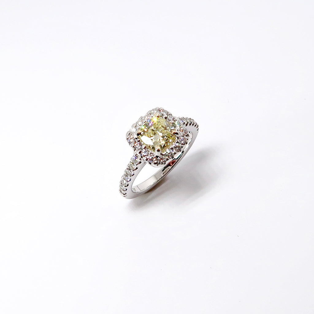 Fancy Light Yellow Halo Diamond Ring