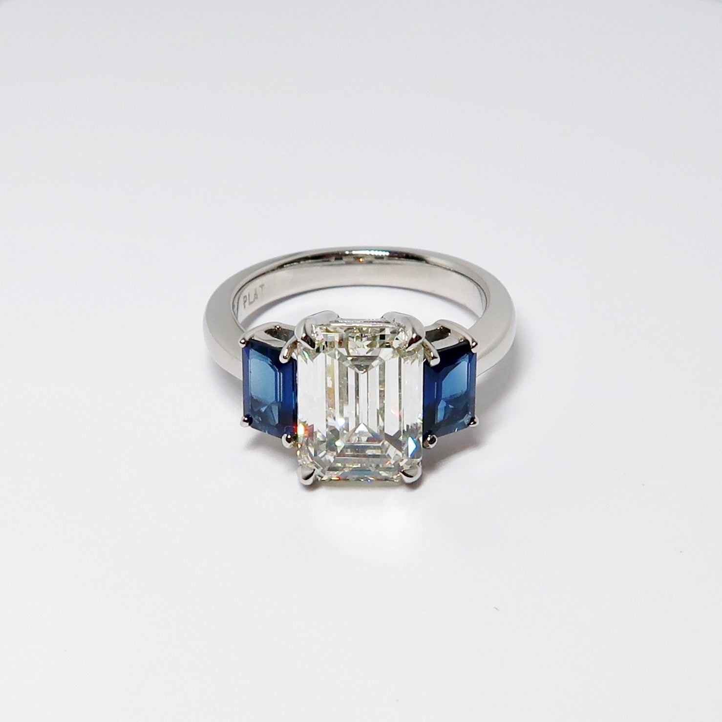 Emerald Cut Diamond & Sapphire 3-Stone Ring