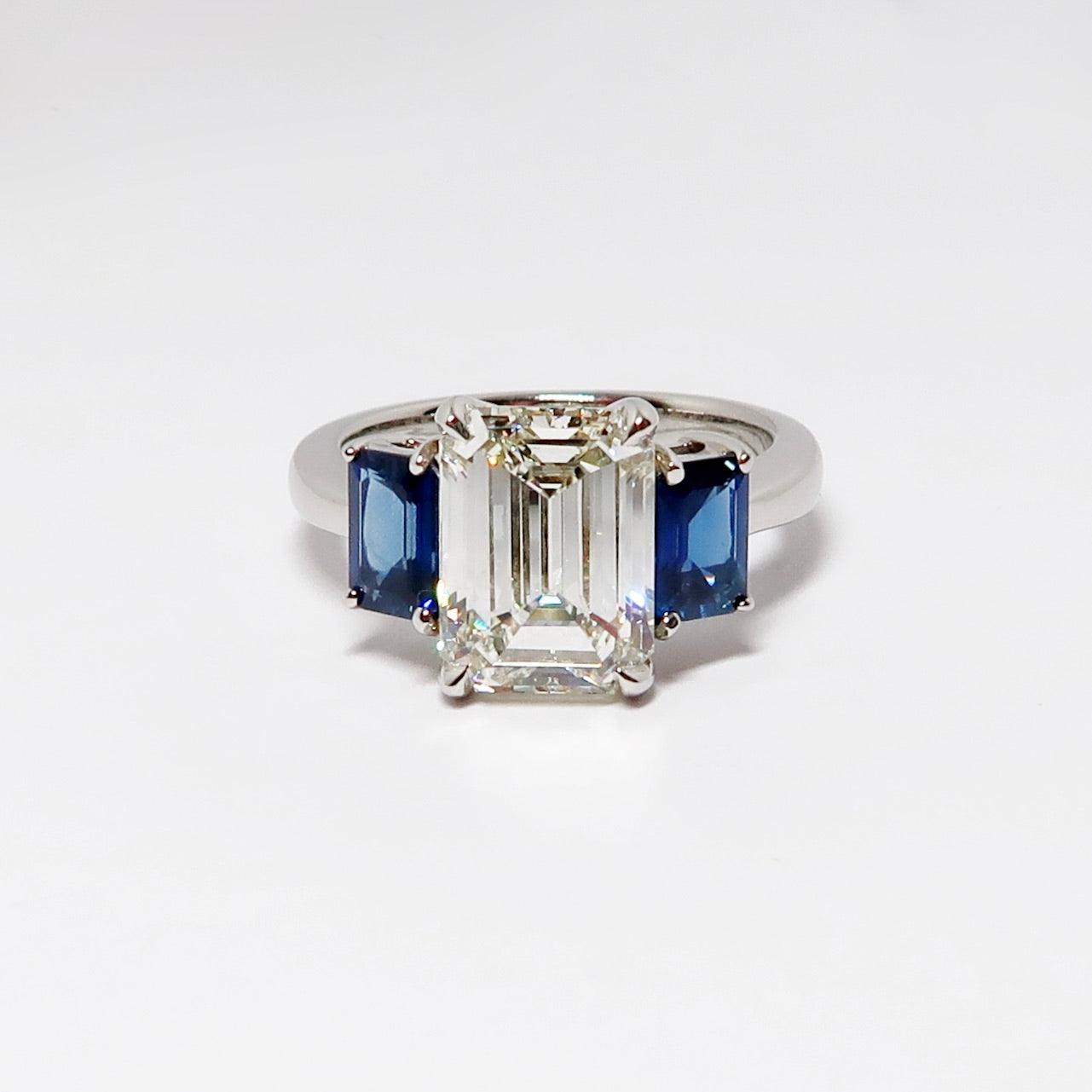 Emerald Cut Diamond & Sapphire 3-Stone Ring