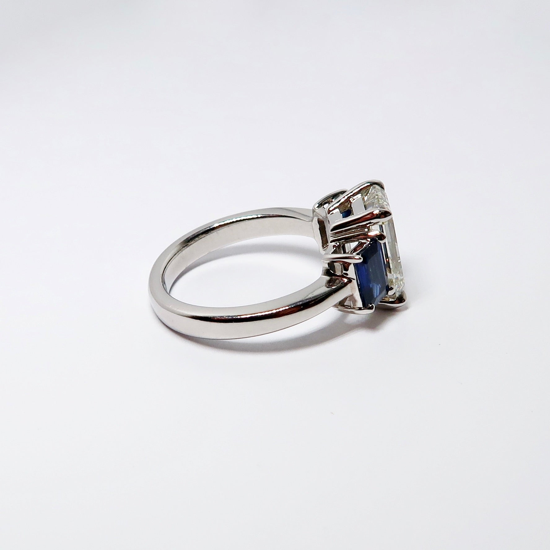 Emerald Cut Diamond & Sapphire 3-Stone Ring