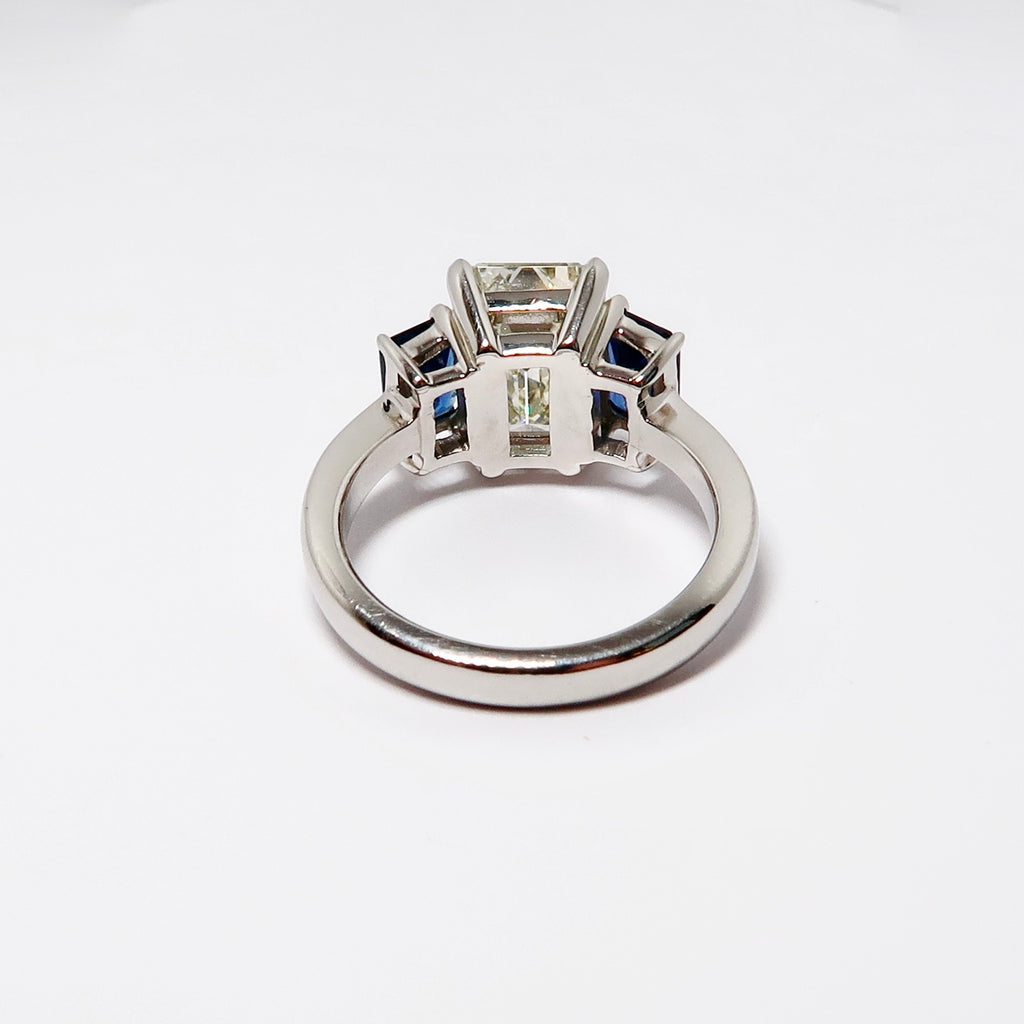 Emerald Cut Diamond & Sapphire 3-Stone Ring