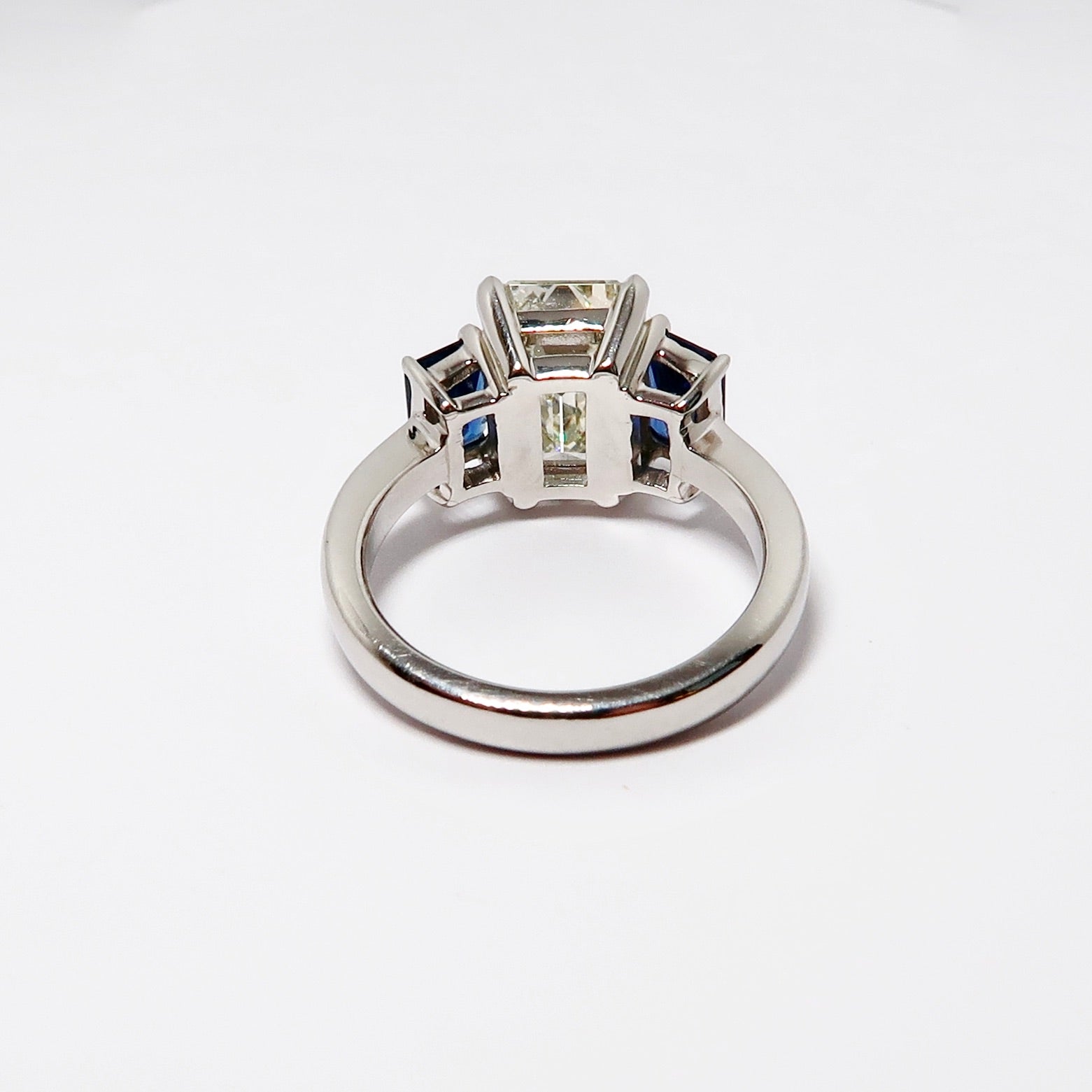 Emerald Cut Diamond & Sapphire 3-Stone Ring
