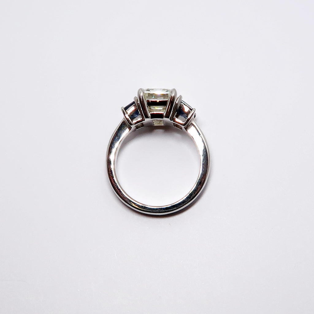 Emerald Cut Diamond & Sapphire 3-Stone Ring