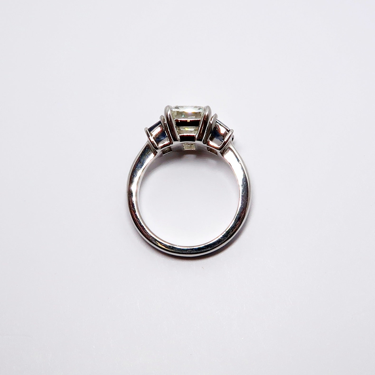 Emerald Cut Diamond & Sapphire 3-Stone Ring